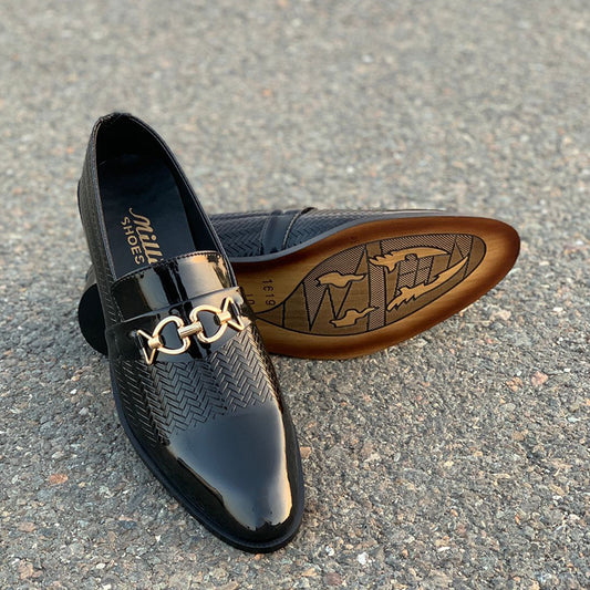 Handmade Patent Textured Black Shoes