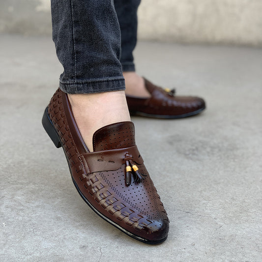 Handmade Enzo Brown Woven Shoes