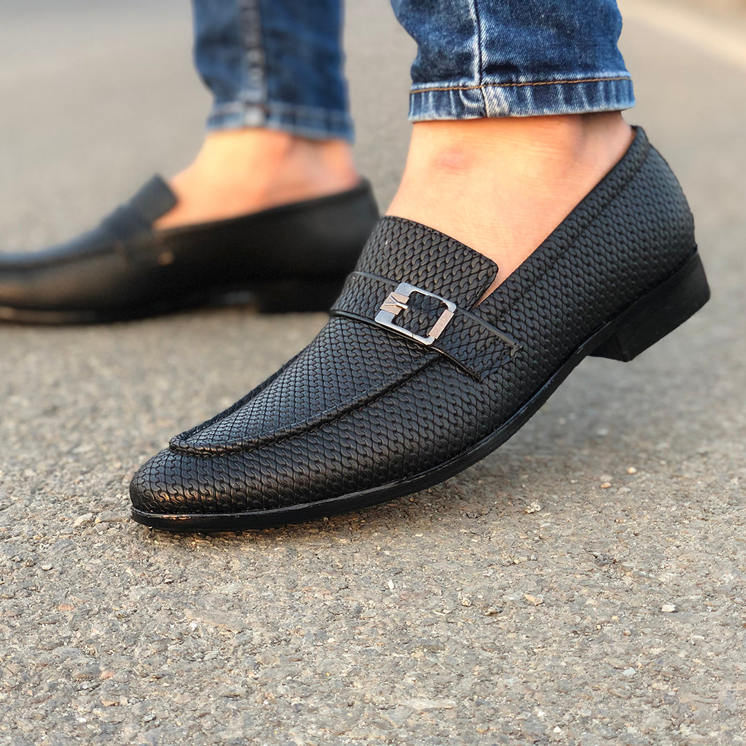 Mens black dress on sale shoes with silver buckle