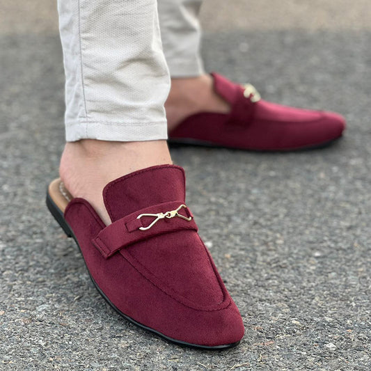 Hand Stitched Maroon Suede Mule