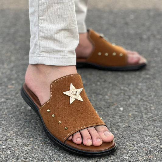 Hand Stitched Star Suede Brown Chappal