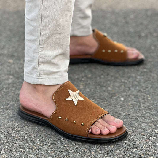 Hand Stitched Star Suede Brown Chappal