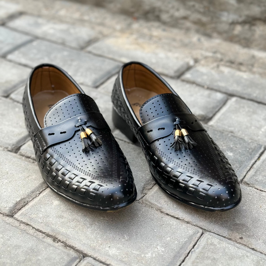 Handmade Enzo Black Woven Shoes