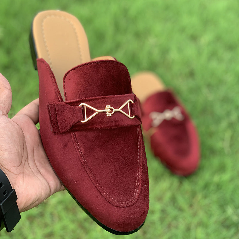 Hand Stitched Maroon Suede Mule - yehloo.com.pk