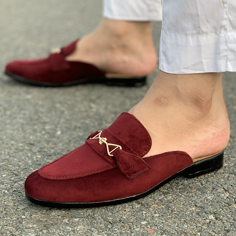 Hand Stitched Maroon Suede Mule - yehloo.com.pk